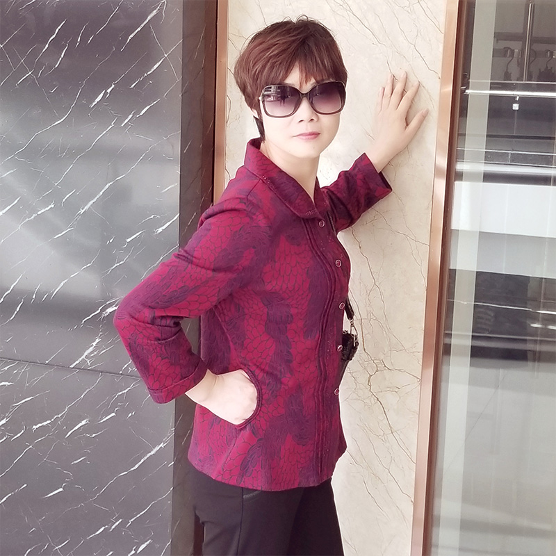 依世福贵品牌衬衫中老年大夕阳红胖妈妈2018秋季款女装外套上衣女
