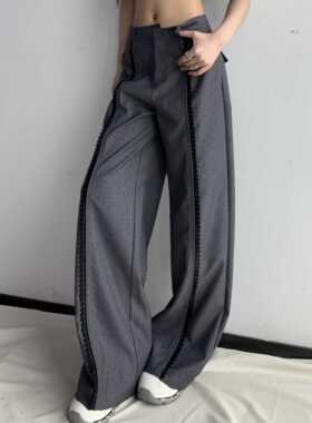 BILL BOOM 甜辣高级感春夏蕾丝满钻设计宽松慵懒风垂感裤子阔腿裤