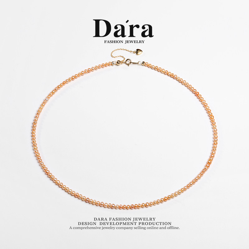 Dara/戴拉4-5mm强光中国金淡水珍珠小米项链锁骨链送女友妈妈礼物