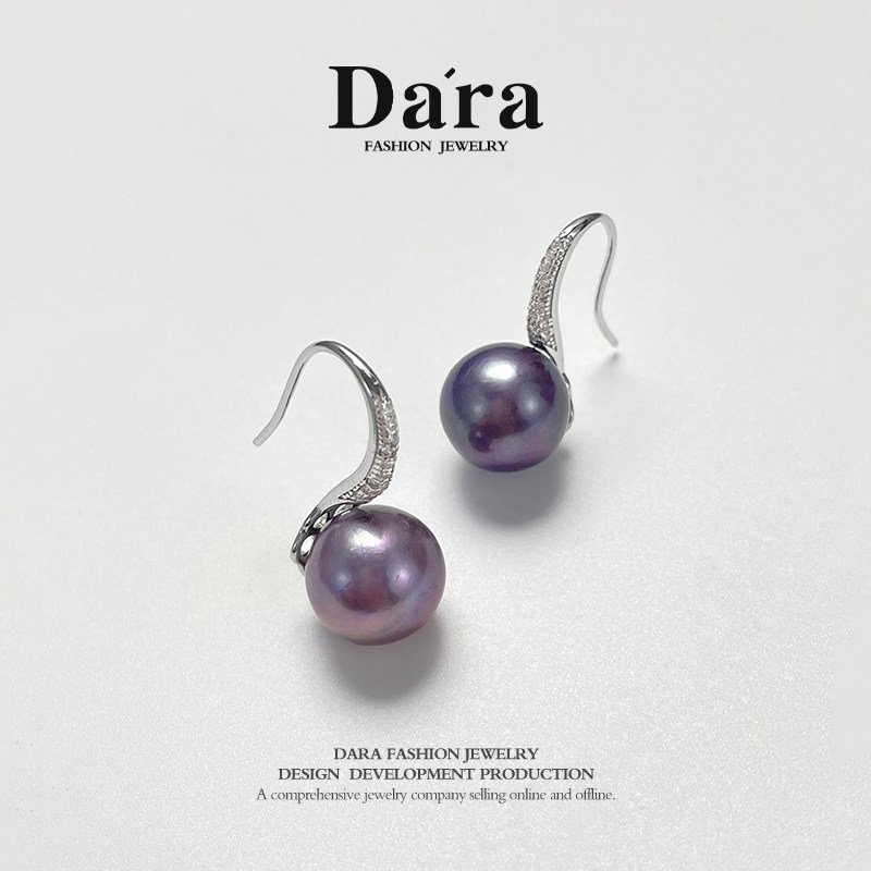 Dara/戴拉S925银12-13mm正圆淡水珍珠高跟鞋气质耳环耳坠节日礼物