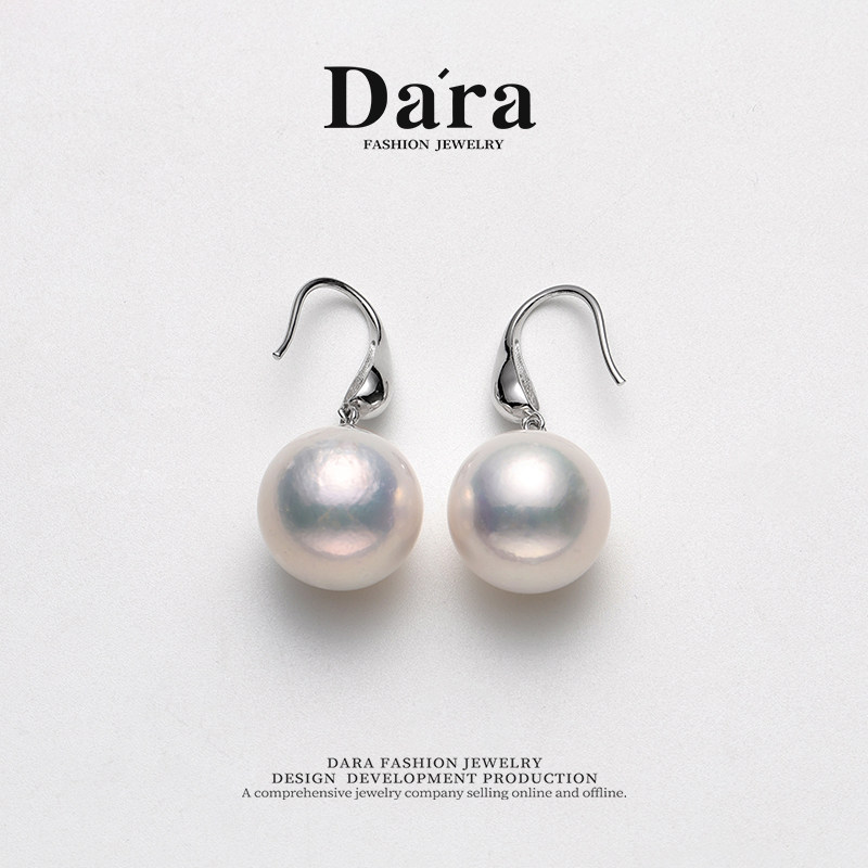 Dara/戴拉925银14-15mm正圆淡水珍珠耳钩耳环轻奢高级感耳坠耳饰