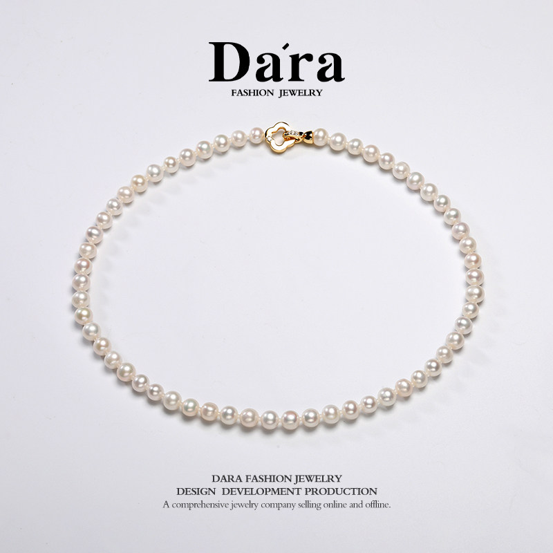 Dara/戴拉香港大证高货6-8mm正圆无核强光淡水珍珠项链锁骨妈妈链