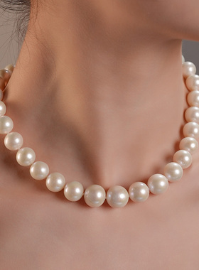 Dara/戴拉12-15mm淡水白色珍珠项链正圆强光送妈妈婆婆节日礼物