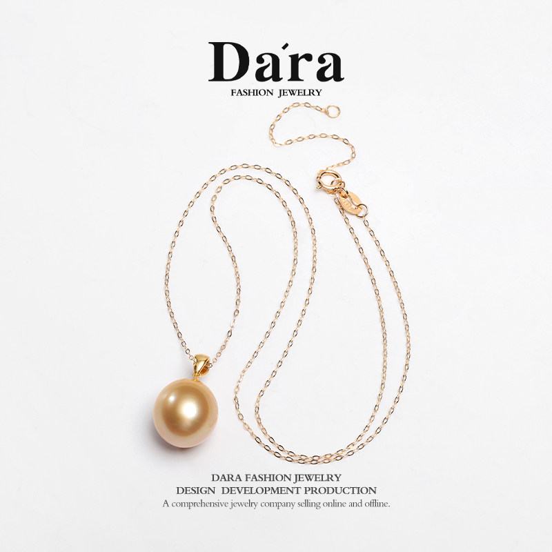 Dara/戴拉18K金南洋金珠10-11mm圆形海水珍珠吊坠项链锁骨颈链女