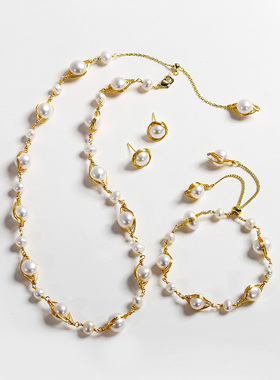 戴拉 淡水珍珠项链手链耳钉三件套X323000T-2