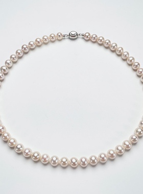 大证高货!无核西施曼塔!925银8-9mm正圆极光淡水珍珠项链香港大证