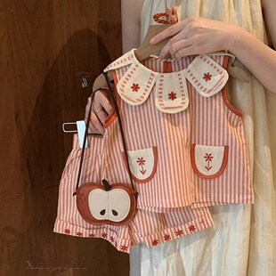 女童宝宝婴幼儿夏天运动休闲衣服小孩子背心无袖上衣+短裤2件套装