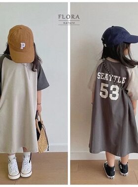 女衬裙韩版女童拼接袖连连衣裙