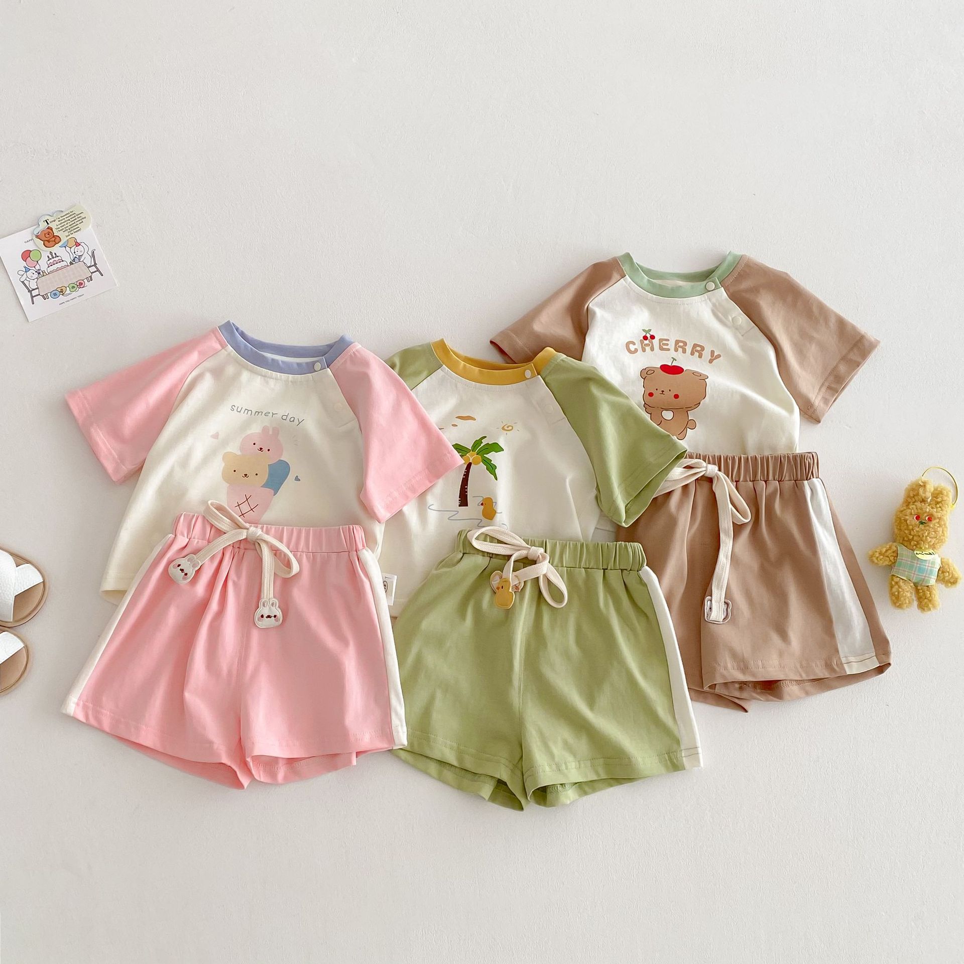 夏季婴幼儿短袖套头T恤上衣短裤运动休闲套装男女童1-3-6岁衣服