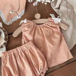 女童宝宝婴幼儿夏天运动休闲衣服小孩子背心无袖上衣+短裤2件套装