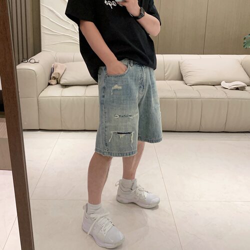 夏季水洗磨破牛仔短裤