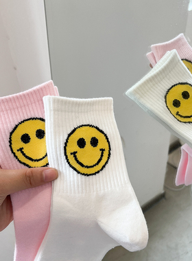 粉色袜子女夏运动薄款纯棉中筒学生日系彩色外穿韩版ins潮网红