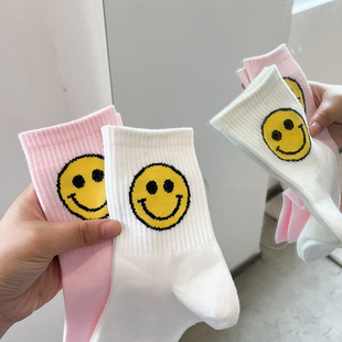粉色袜子女夏运动薄款 ins潮网红 纯棉中筒学生日系彩色外穿韩版