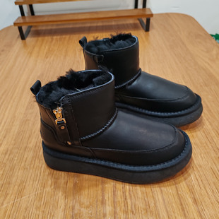 【顺丰包邮】4cm厚底冬季黑色防水光面加厚棉鞋时尚雪地短靴女潮