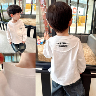 破洞上衣打底衫 柔软亲肤 T恤儿童春秋装 纯棉百搭白色长袖 男童春季