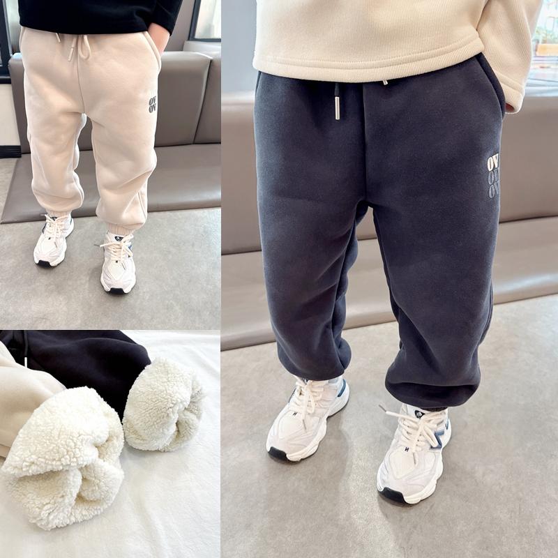 一条过冬~男童加绒加厚运动裤冬季童装儿童一体绒百搭束脚裤子