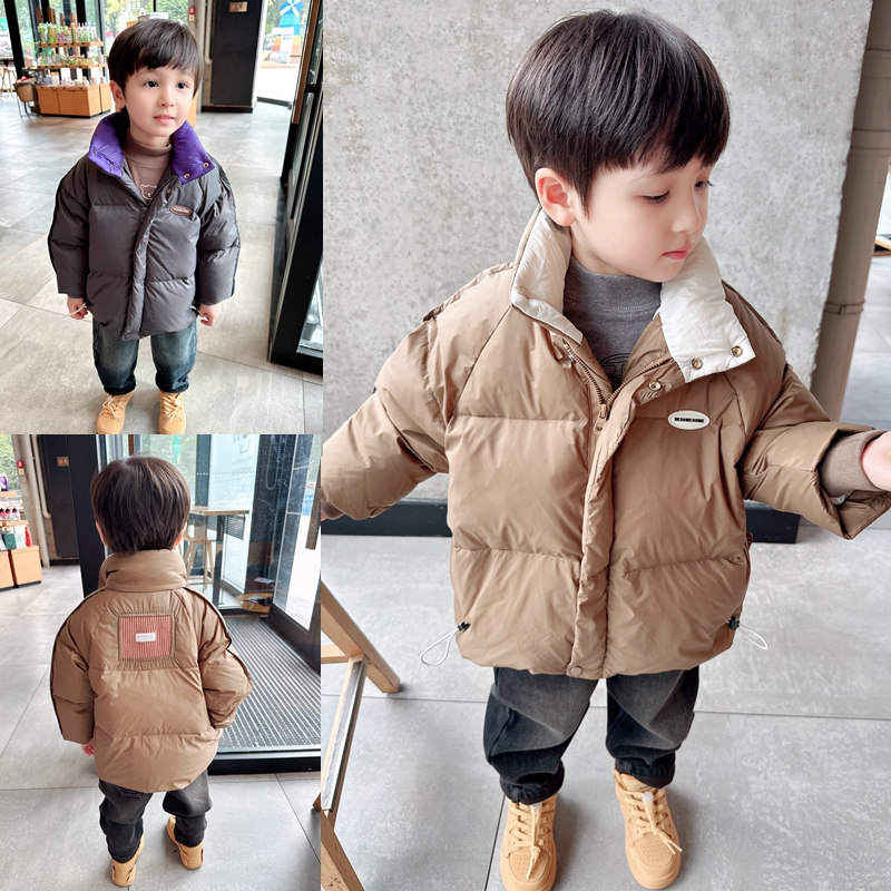 90白鸭绒男童撞色领口羽绒服外套