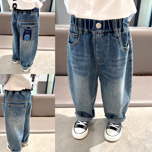 口袋刺绣~2025秋季新款男童软牛仔裤儿童磨白水洗裤子春秋款长裤