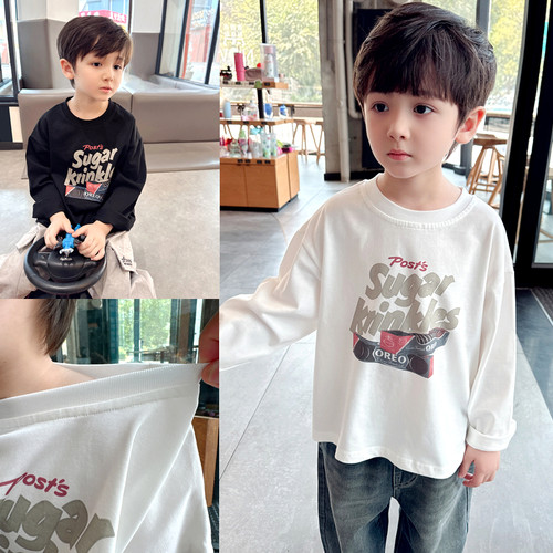 精梳棉男童美式长袖t恤打底衫