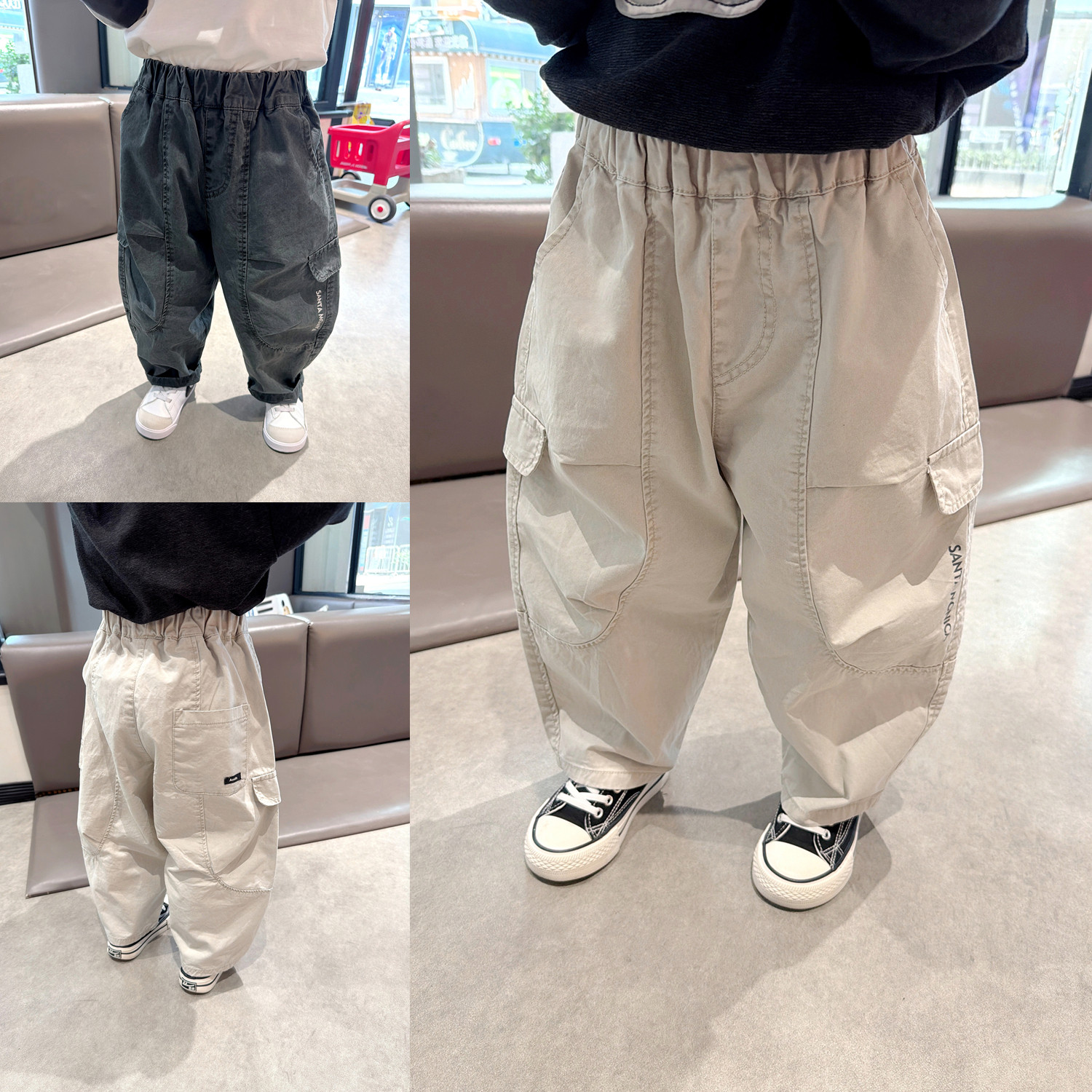 纯棉梭织~男童口袋字母休闲裤2026春季新款中小童舒适百搭裤子潮