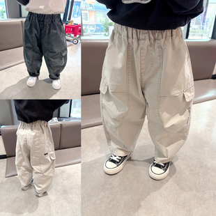 中小童舒适百搭裤 纯棉梭织 新款 2026春季 子潮 男童口袋字母休闲裤