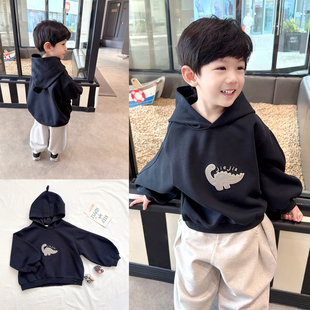 新款 连帽卫衣2026春季 宝宝可爱上衣 男童恐龙刺绣韩版 洋气灯笼袖