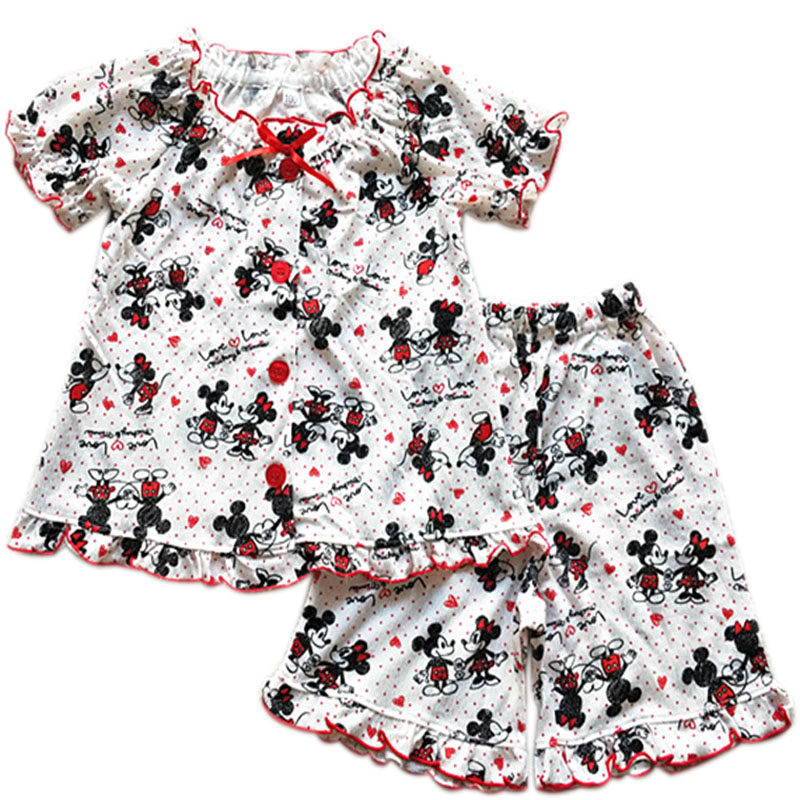 JAPANESE CHILDRENS PAJAMAS WOMENS MIDDLE AND BIG CHILDRENS BLENDED COTTON AIR-CONDITIONED CLOTHES CARTOON SHORT HOME CASUAL HOME CLOTHES SETS  S IN SUMMER