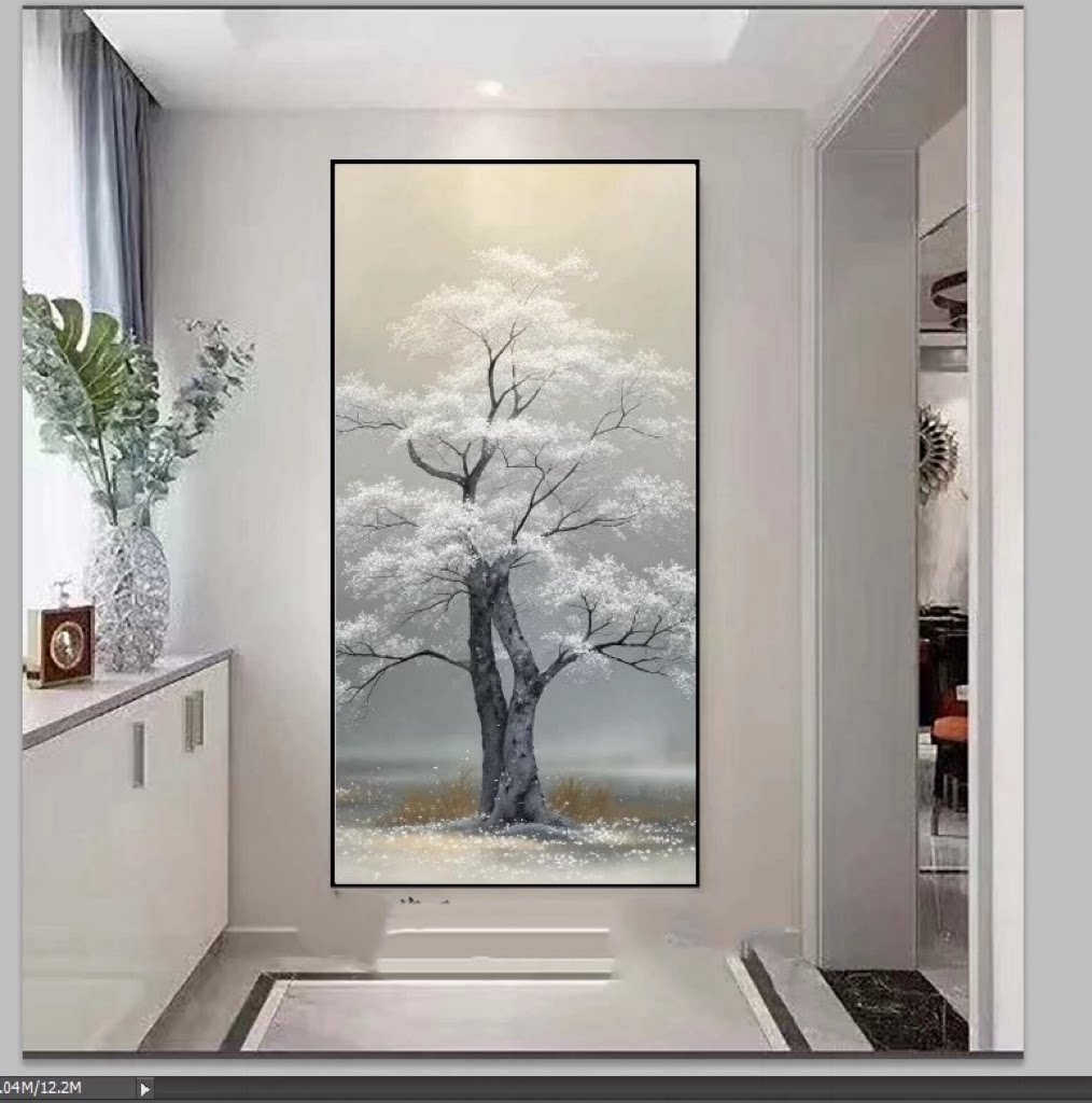 现代简约轻奢奶油风客厅装饰画抽象肌理新款画金箔画发财树