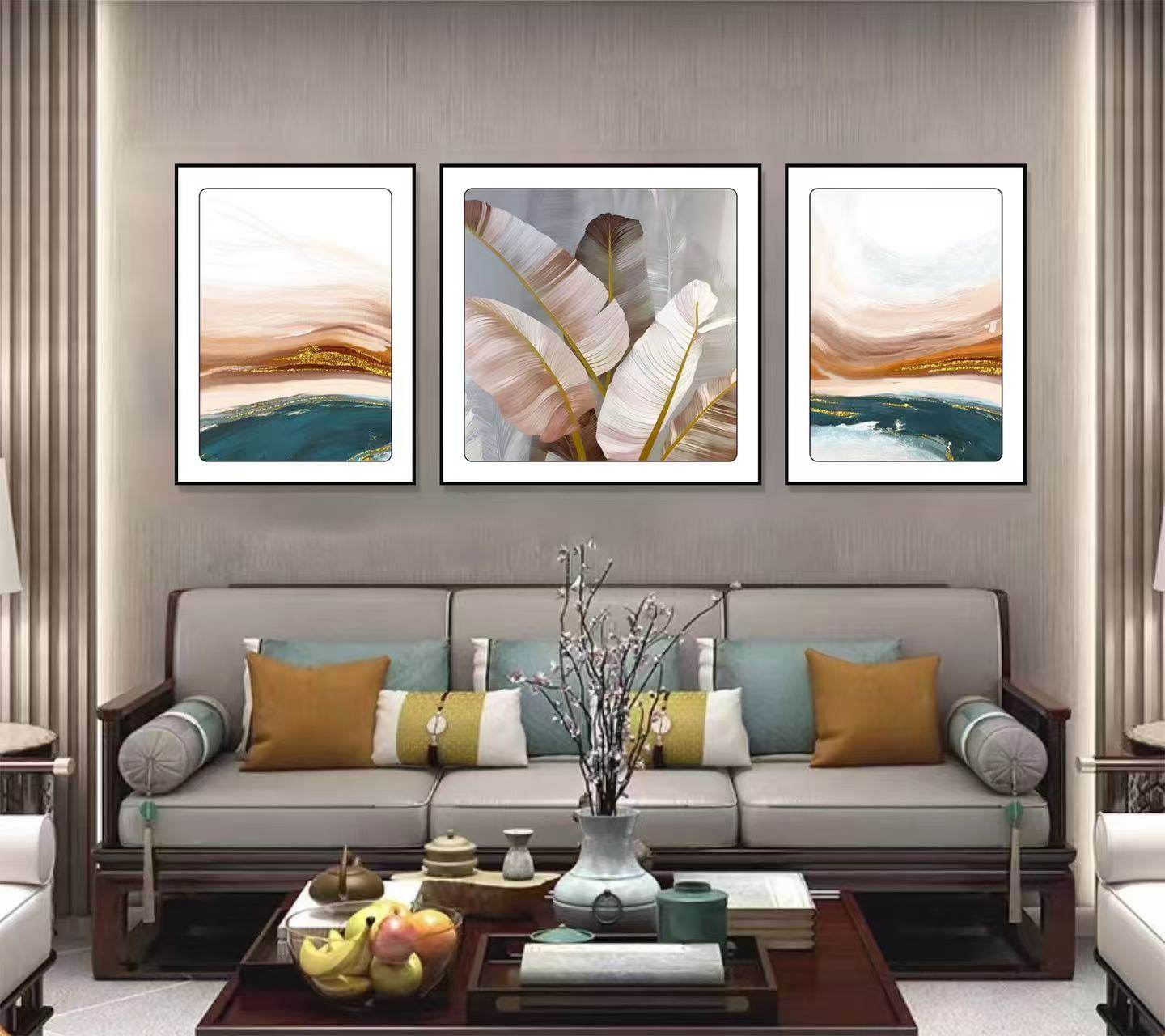 现代简约轻奢时尚客厅沙发背景画皮革微雕肌理烫金装饰画