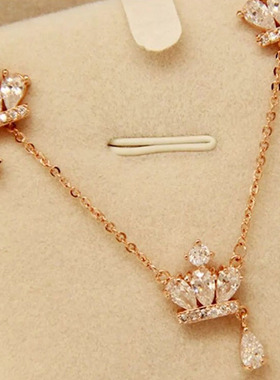 日韩气质皇冠短款银色超闪项链