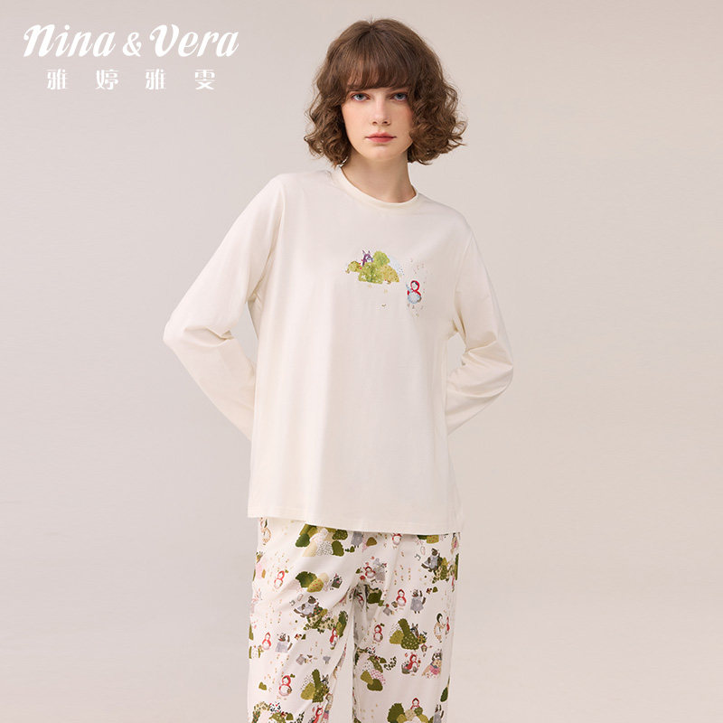 雅婷雅雯【莫代尔棉】25新款小红帽女士春秋季套头套装睡衣家居服