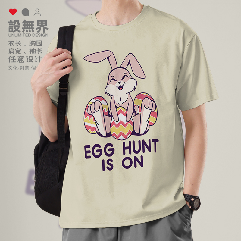 兔子卡通图案复活节快乐短袖T恤