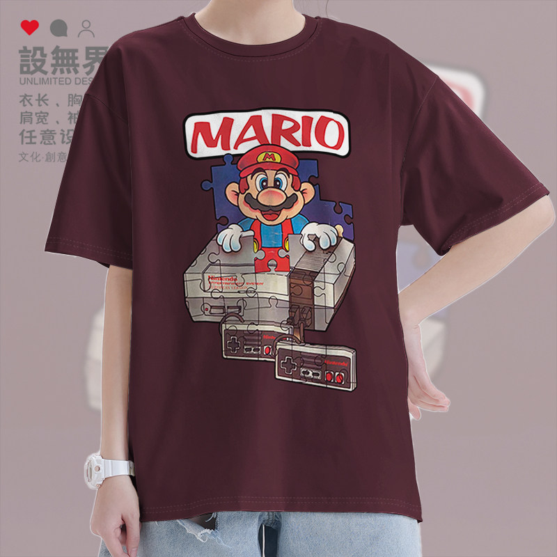 拼图马里奥收音机趣味图案短袖T恤男女游戏周边体恤夏0010设 无界