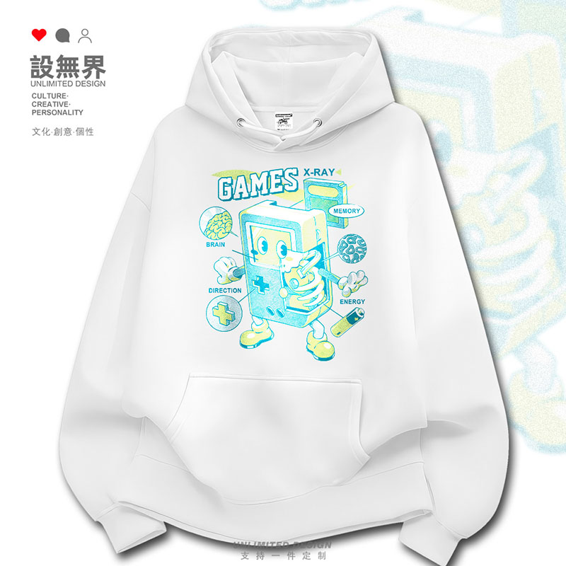 日系复古经典红白游戏机X光分析卡通解剖图连帽卫衣男女潮设 无界