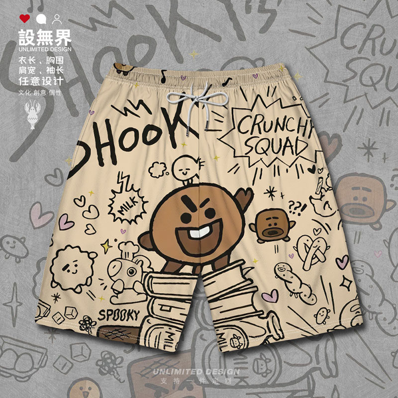 涂鸦脆脆小队潮流街头风饼干音乐大码短裤男装女装潮0018设 无界