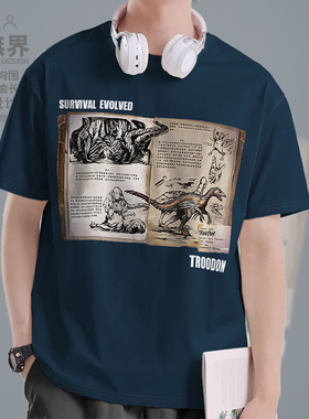 方舟生存进化恐龙图鉴伤齿龙插画短袖T恤男女休闲体恤夏装设 无界