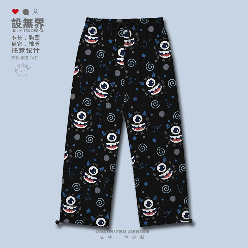 日系可爱小怪兽搞怪卡通图案长裤