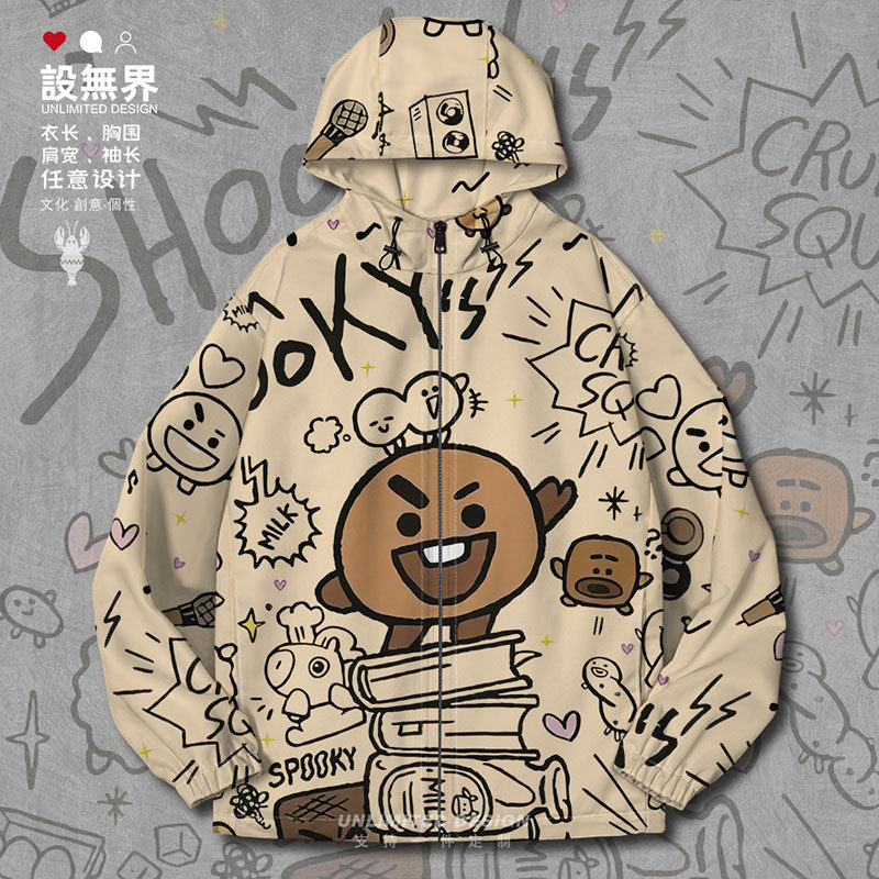 涂鸦脆脆小队潮流街头风饼干音乐夹克棉服男女外套潮0018设 无界