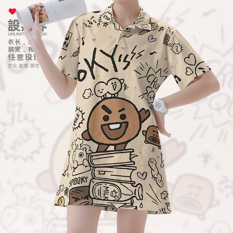 涂鸦脆脆小队潮流街头风饼干音乐POLO领连衣裙裙子潮0018设 无界