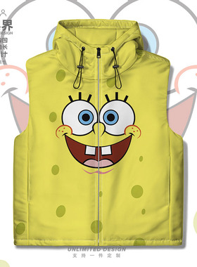 黄色海绵表情海星章鱼欧美卡通加厚马甲男女棉服外套0018设 无界