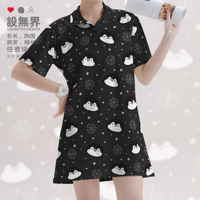 潮流可爱冬日呆萌企鹅雪花连衣裙