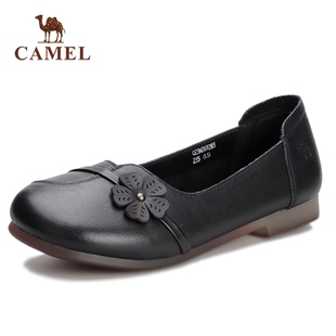骆驼女鞋2023夏季新款简约休闲单鞋软底软面皮鞋头层牛皮妈妈鞋