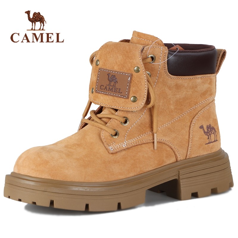 骆驼女鞋秋季新款户外高帮休闲经典大黄鞋圆头工装马丁靴商场同款
