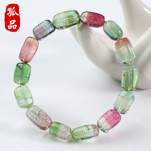 亲宝水晶收藏级高冰碧玺桶珠手链