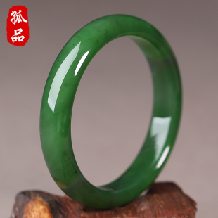 俄料七号老矿菠菜绿和田碧玉手镯女款 苍玉涵春 饰品镯子 孤品