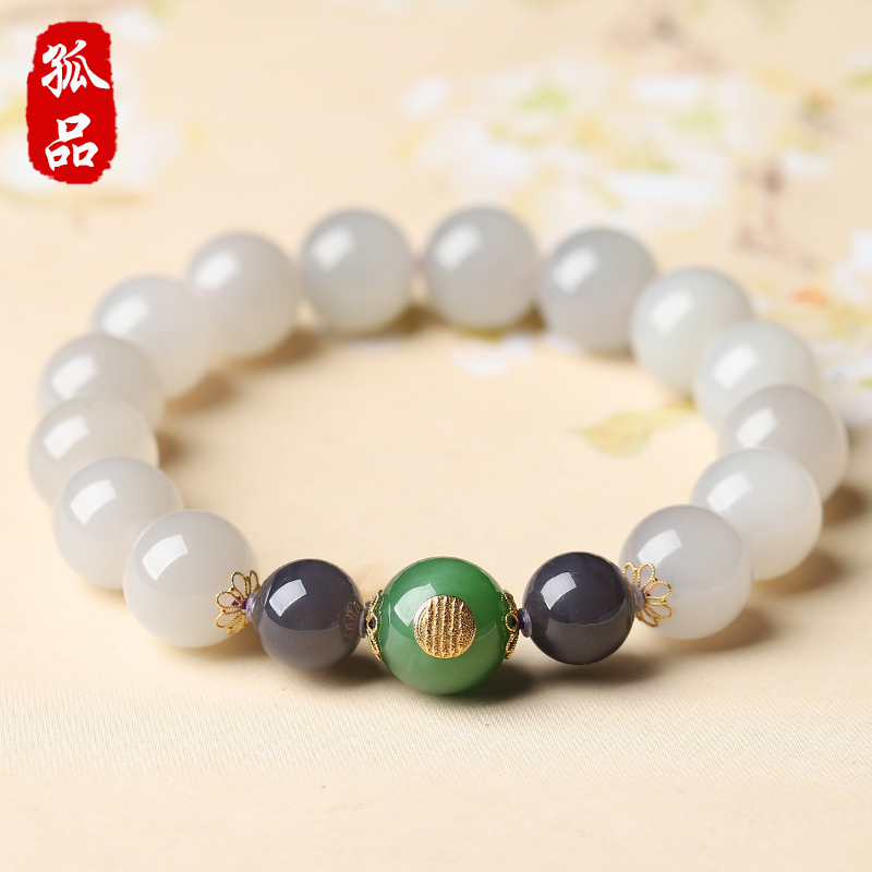 亲宝水晶18k金冰烟紫和田玉手链