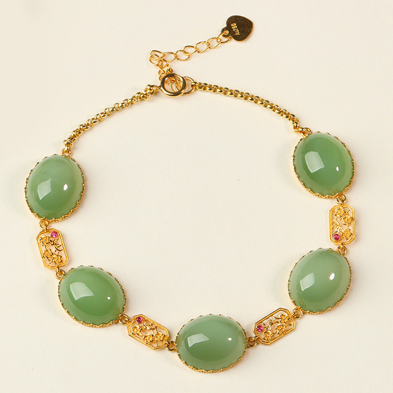 【孤品】亲宝水晶18K金鸭蛋青碧玉手串和田玉手链设计款手饰