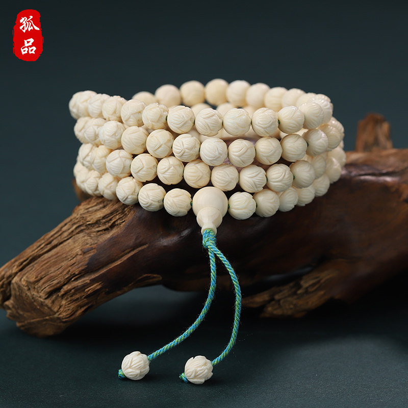 【孤品】莲心禅韵-猛犸象牙雕刻莲花佛珠多圈手链项链手串饰品