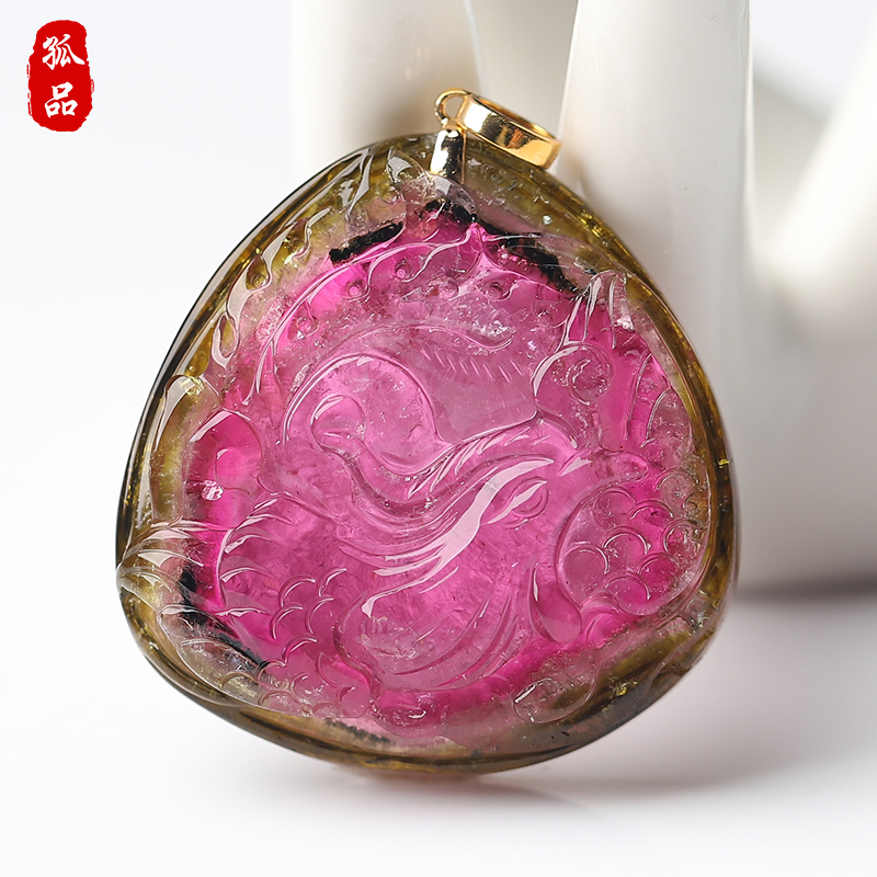 18K金扣西瓜碧玺吊坠项坠