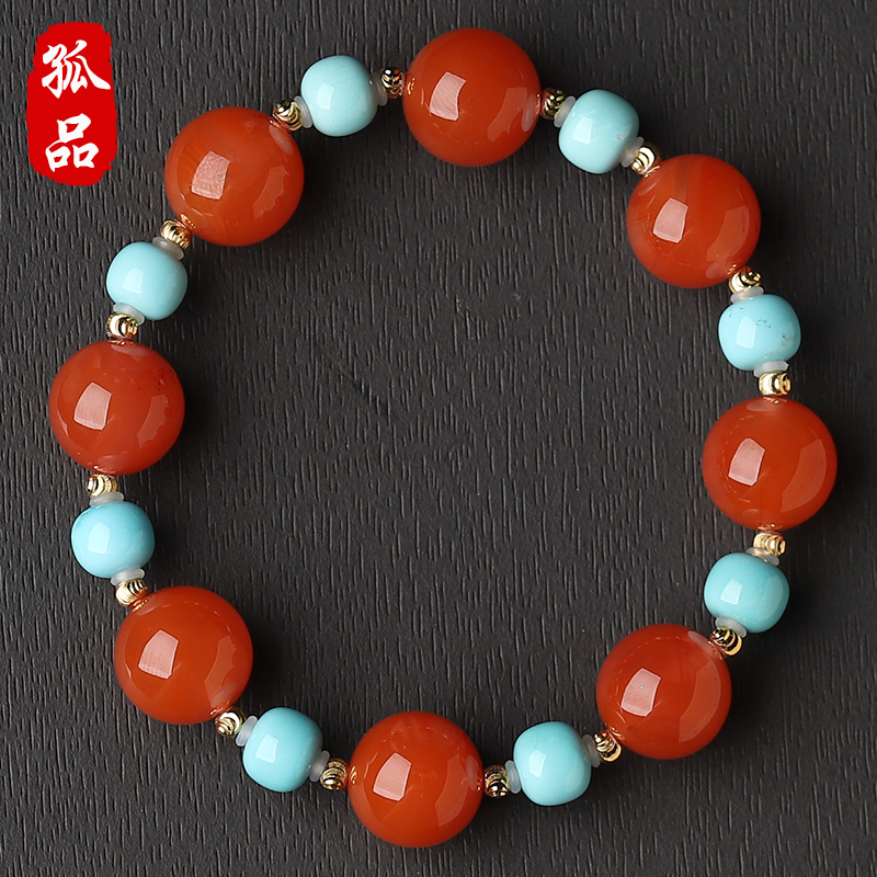 亲宝水晶绿松石南红玛计款手链